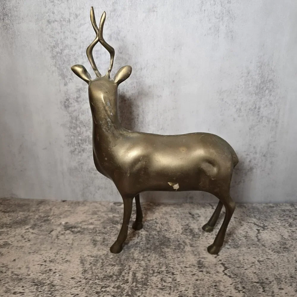 Vintage Mid Century Modern brass Antelope Deer figurine 10x6.5 - Picture 5 of 7